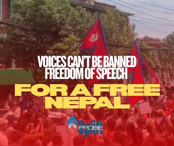 Graphic reading: Voices can't be banned, freedom of speech for a free Nepal