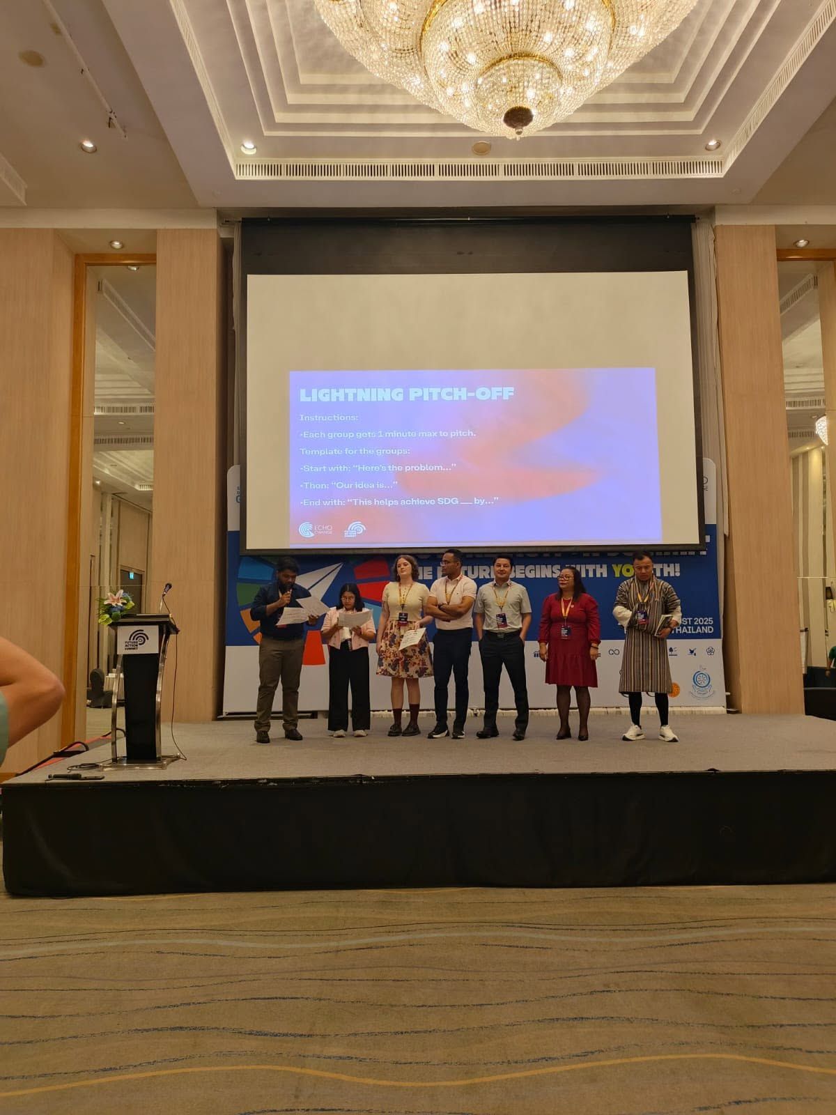 Group presenting on stage