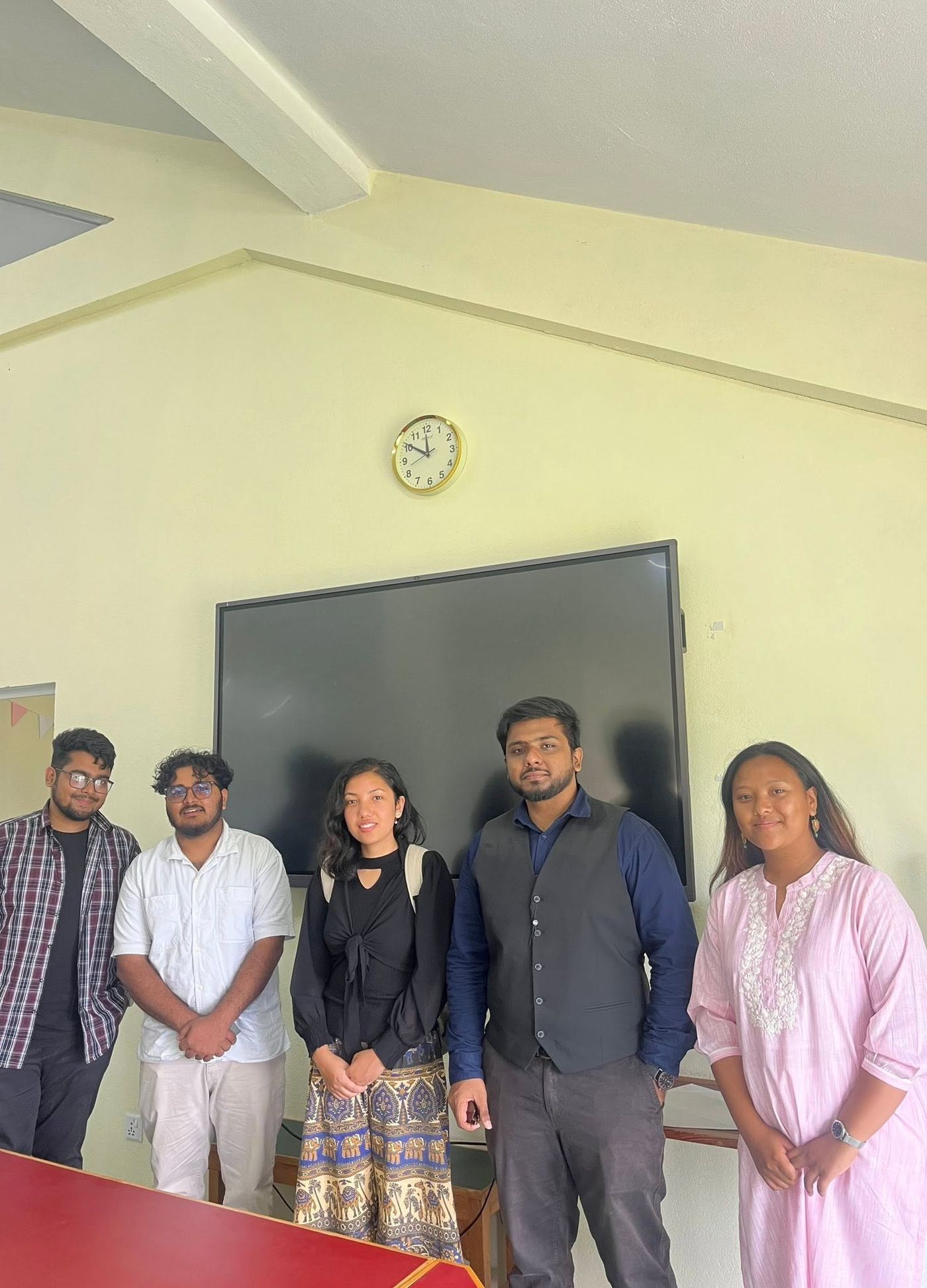 Group photo in a classroom at Kathmandu University